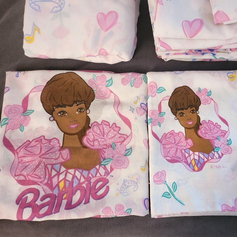 Vintage Black Barbie Sheet and Curtain Set circa 1995